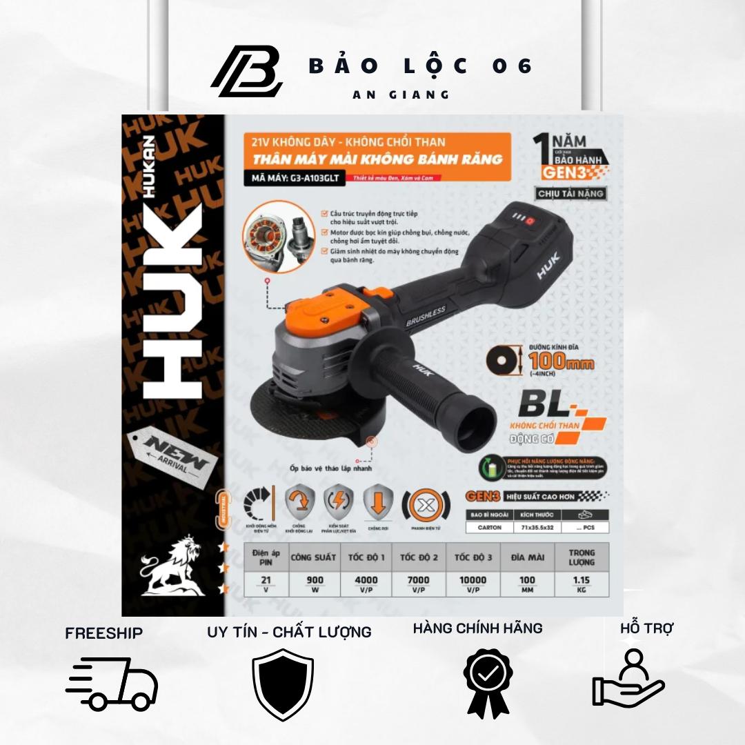 Máy Mài Góc Không Bánh Răng Hukan G3-A103 GLT 21V – Động Cơ Không Than, Đĩa 100mm, Chống Sốc Đá , Chống Lật Cổ Tay