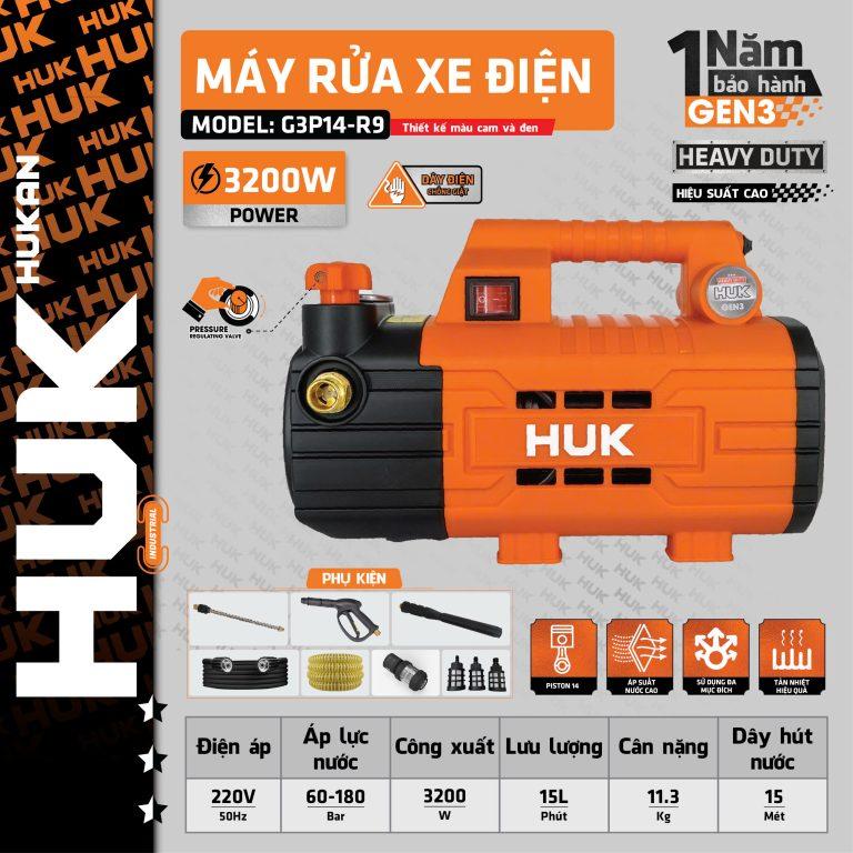 Máy rửa xe dùng điện có chỉnh áp HUKAN (GEN3) G3P14-R9 công suất 3200w, dây đồng