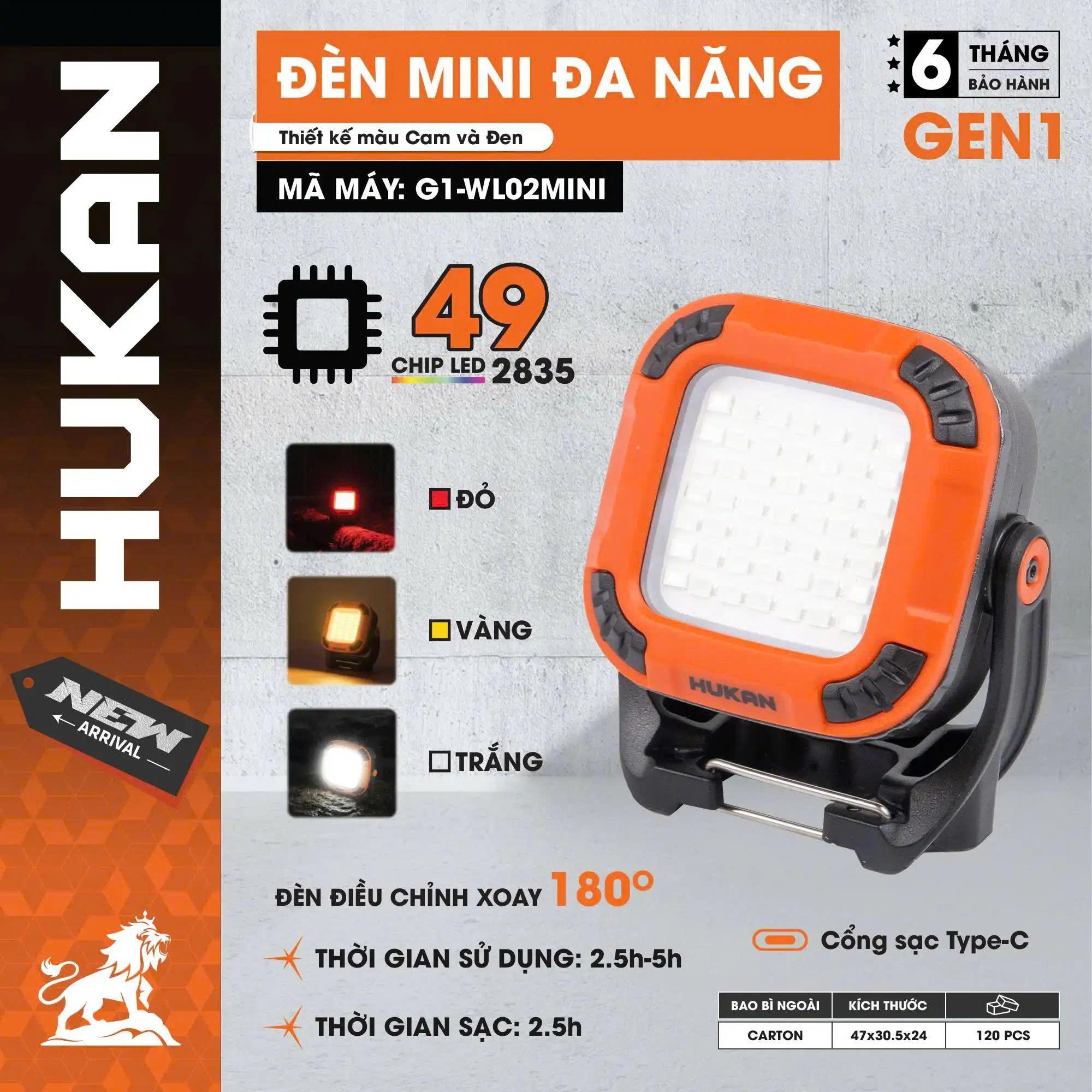 Đèn led HUKAN G1-DCT006, 136 chip led, Hoạt động 5-8h, Chân đế xoay được 180 độ