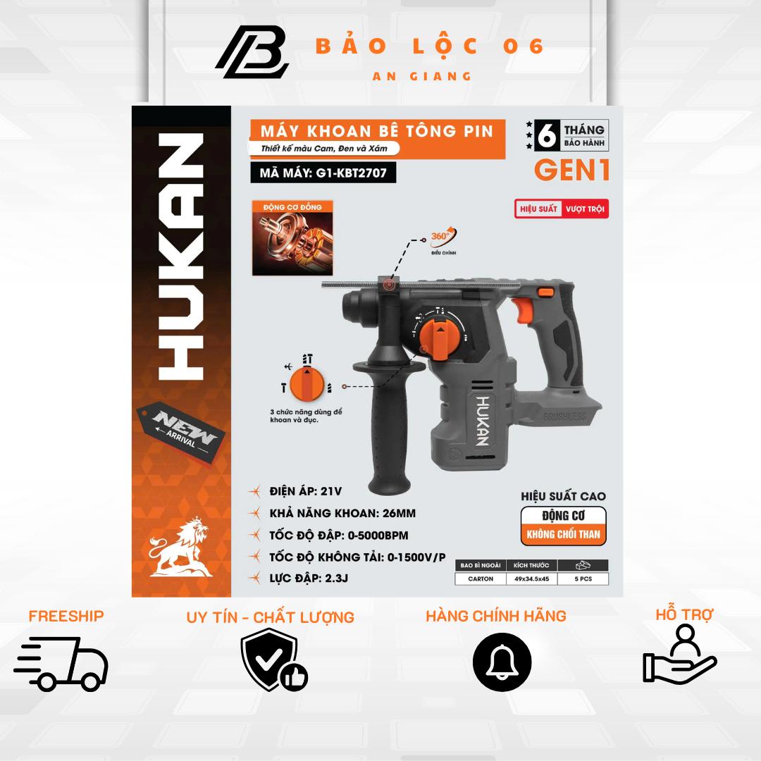 Máy Khoan Bê Tông Pin HUKAN G1-KBT2707| 21V- Lực Đập 2.3J, Tốc Độ Không Tải 1500V/p, Tốc Độ Đập 5000BPM, 26MM